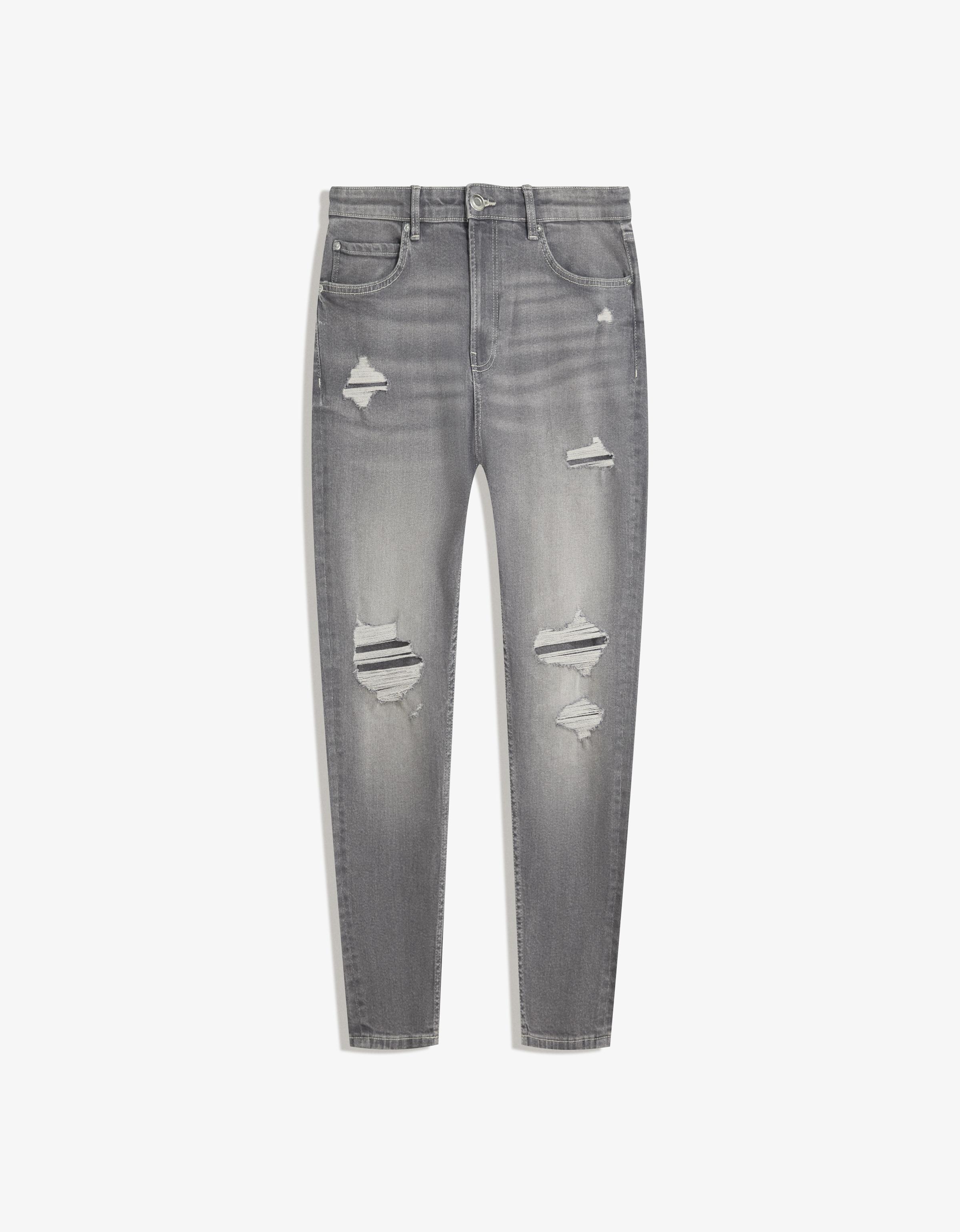 Bershka Karottenjeans Mit Rissen Herren 40 Dunkelgrau