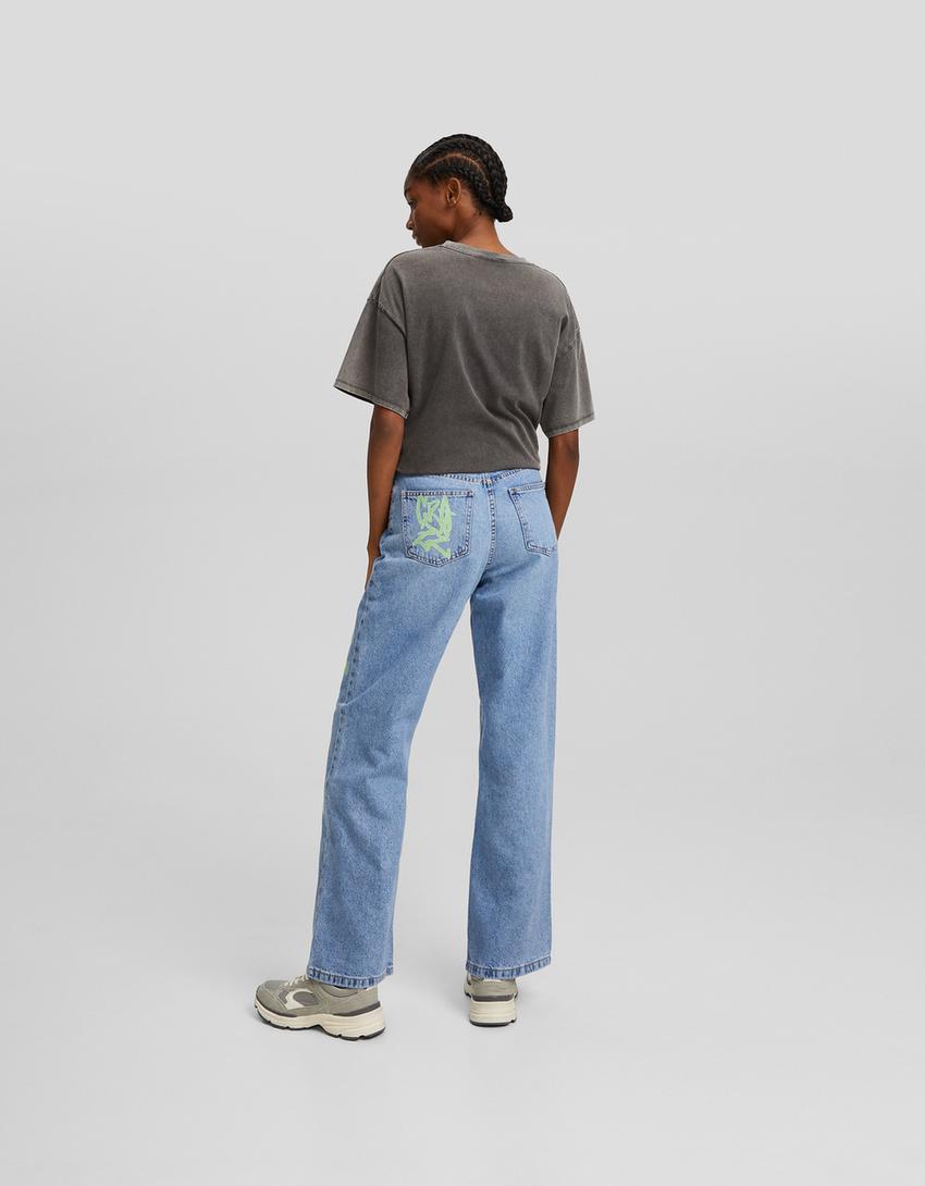 بنطال  فتيات القوة نمط التسعينيات واسع الساقين-أزرق فاتح-2