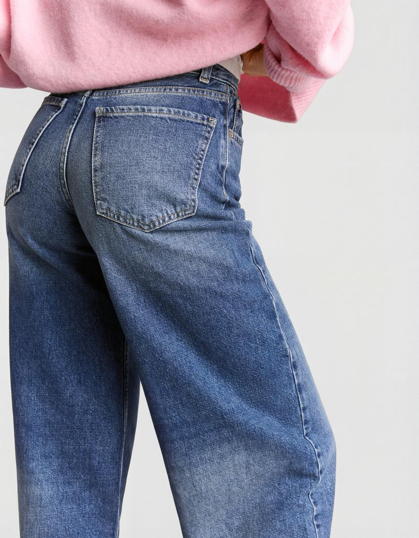 Jeans barrel fit vita alta-Azzurro