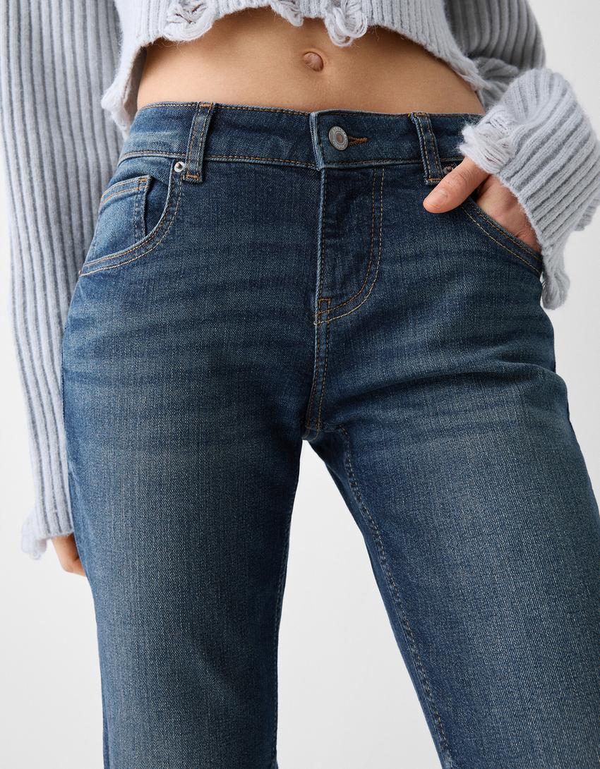 Düşük bel straight fit jean-Mavi-3