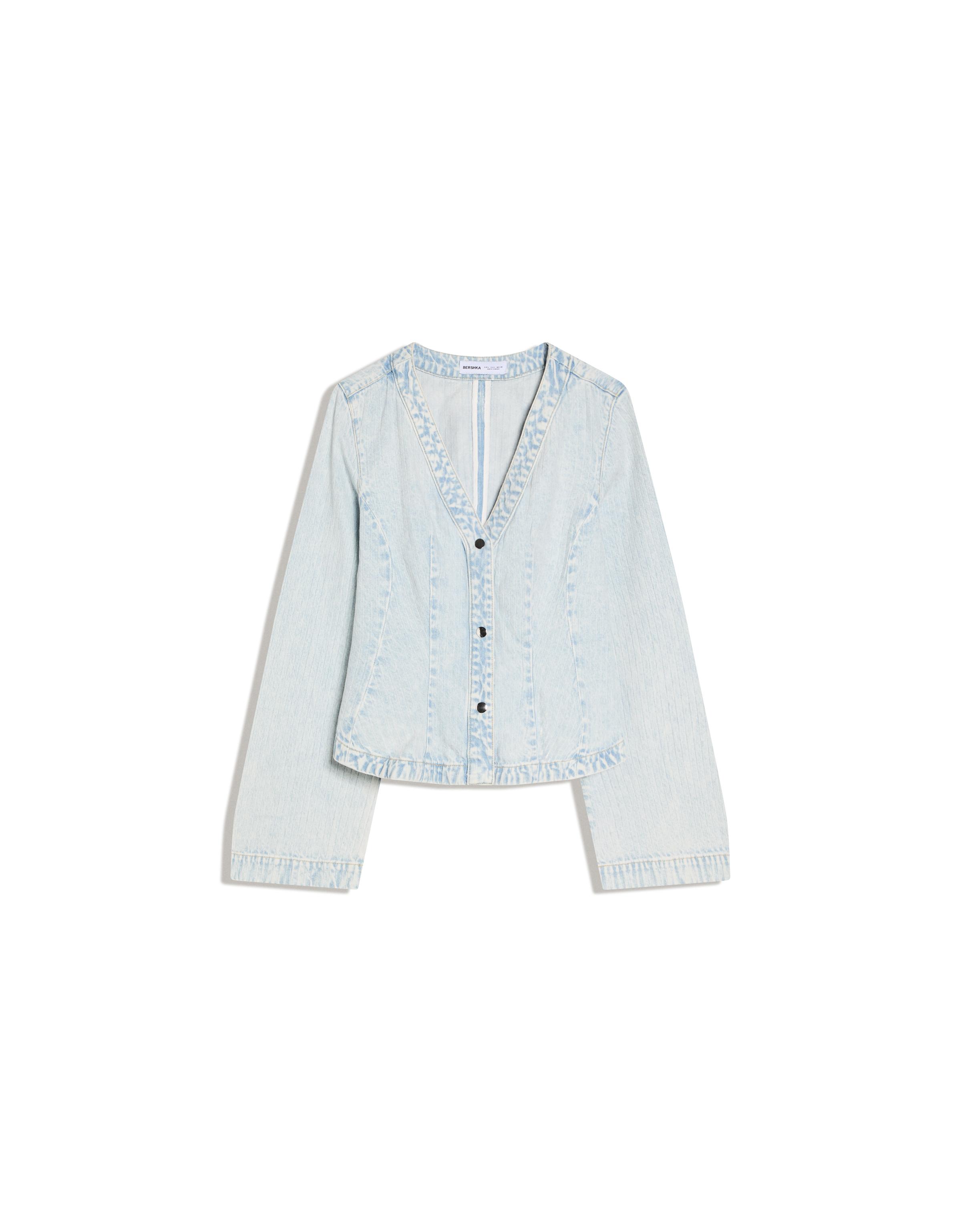 Striped peplum denim jacket - Light blue