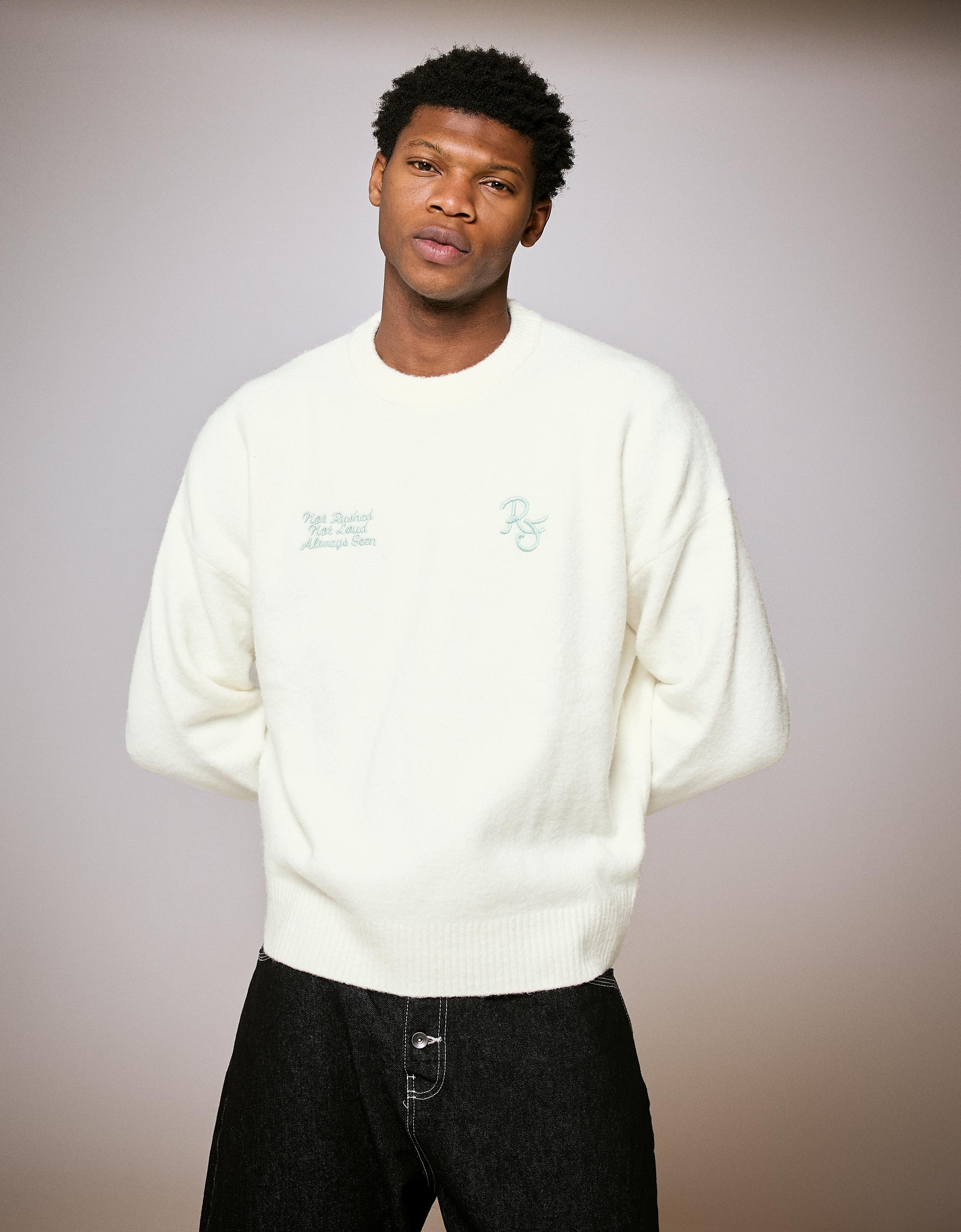 Bershka Pullover Mit Rundausschnitt Und Print Herren Xl Grbrochenes Weiss