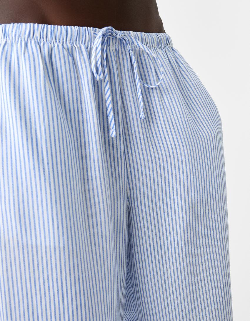 Elastik belli straight fit çizgili pantolon-Açık mavi-6