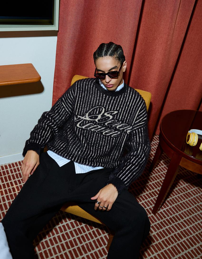 Jersey efecto pelo print-Negro