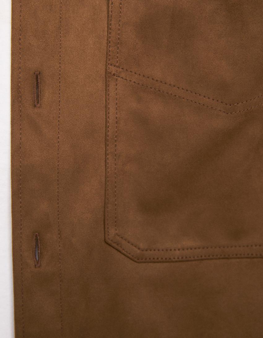 Chemise manches longues cropped suédine-Marron-5