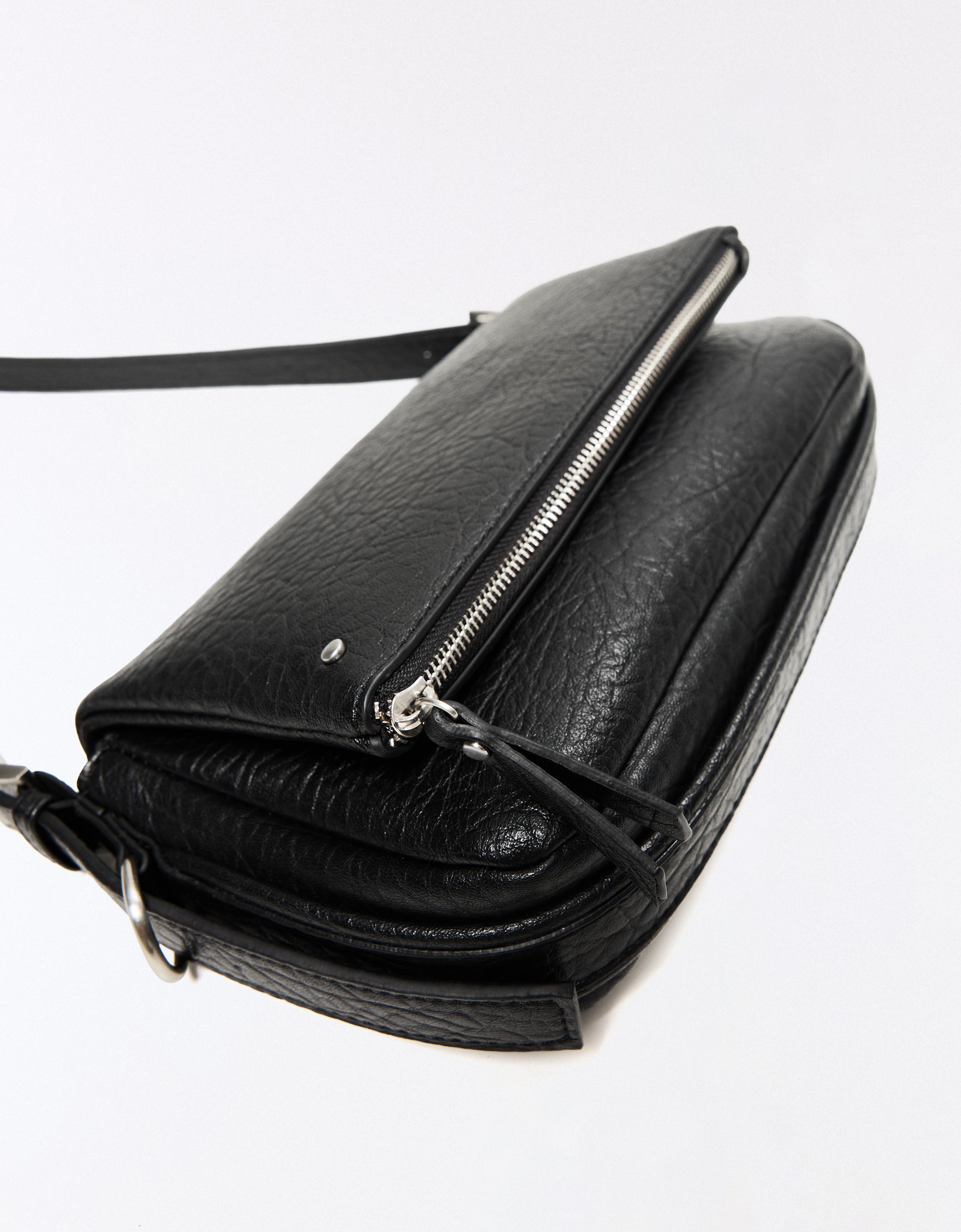Leather effect zip crossbody bag — Black