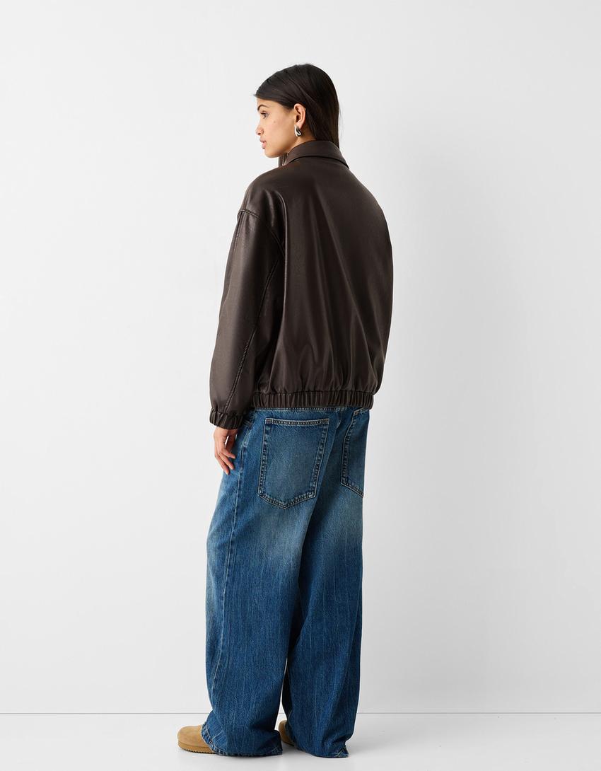 Blusão dad fit efeito pele-Marrom-2