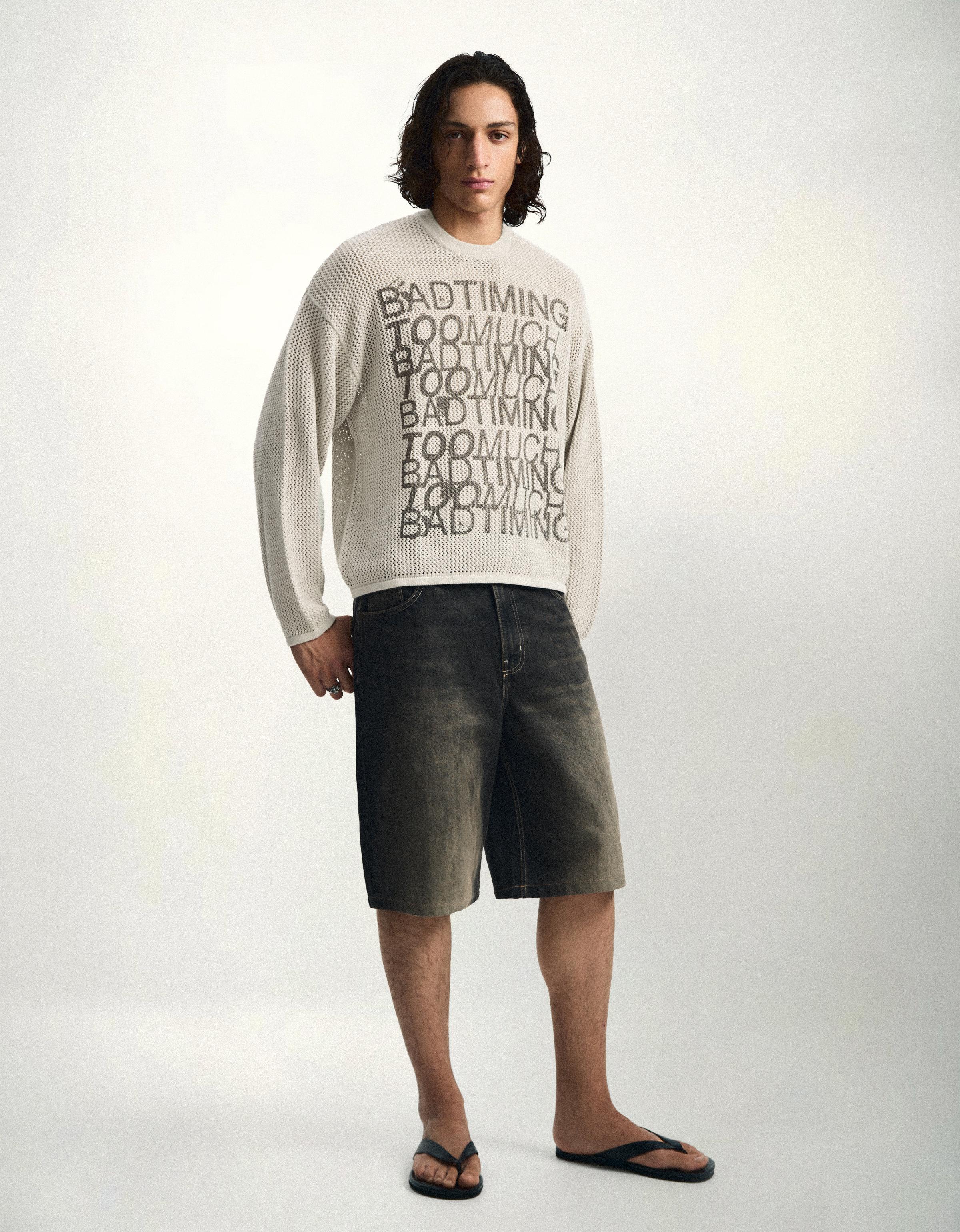 Mesh print jumper — Stone