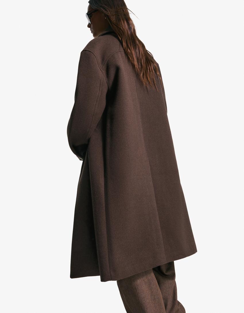 Long drop-shoulder coat-Brown-1