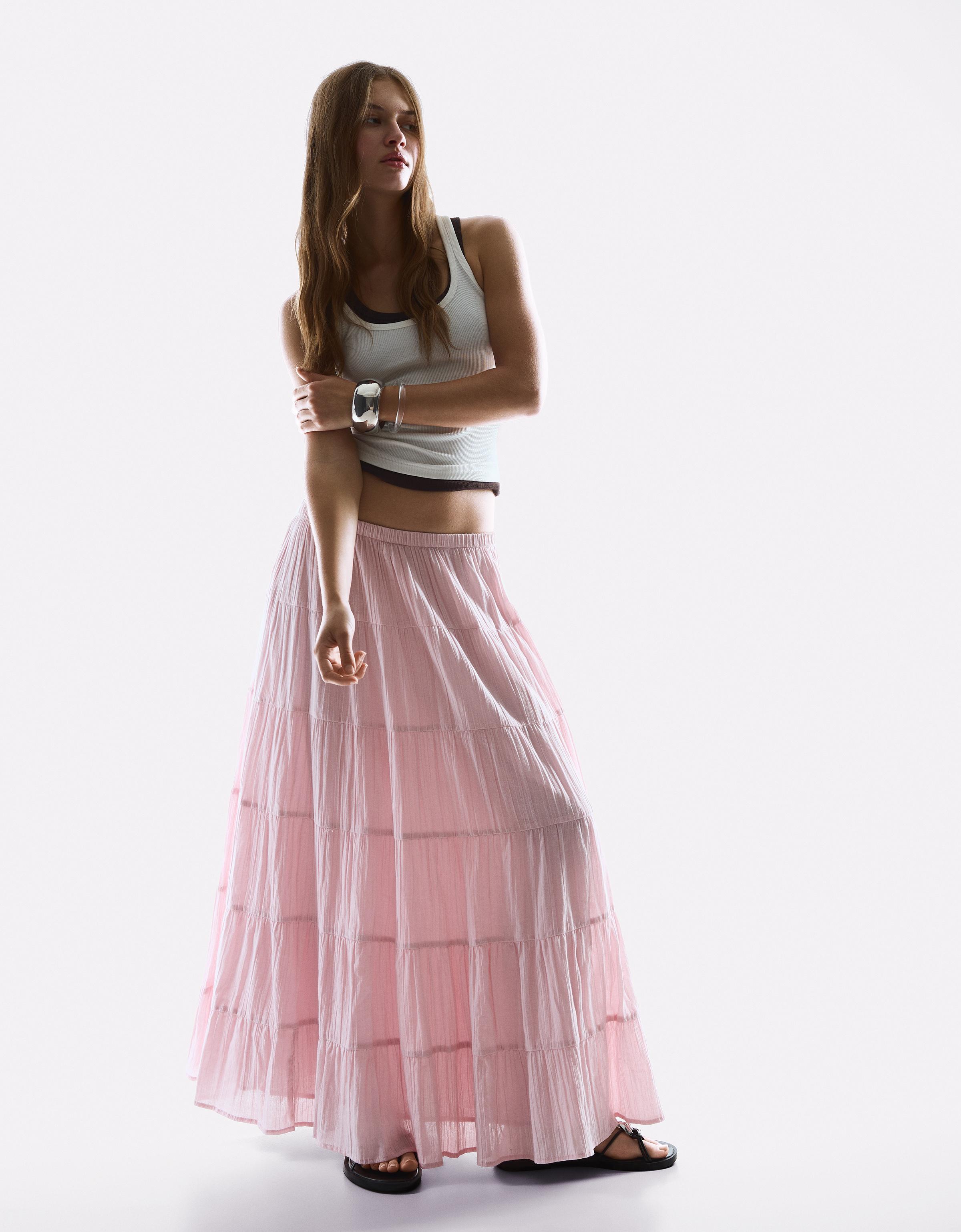 Bershka Maxirock Im Boho-Stil Damen Xl Rosa