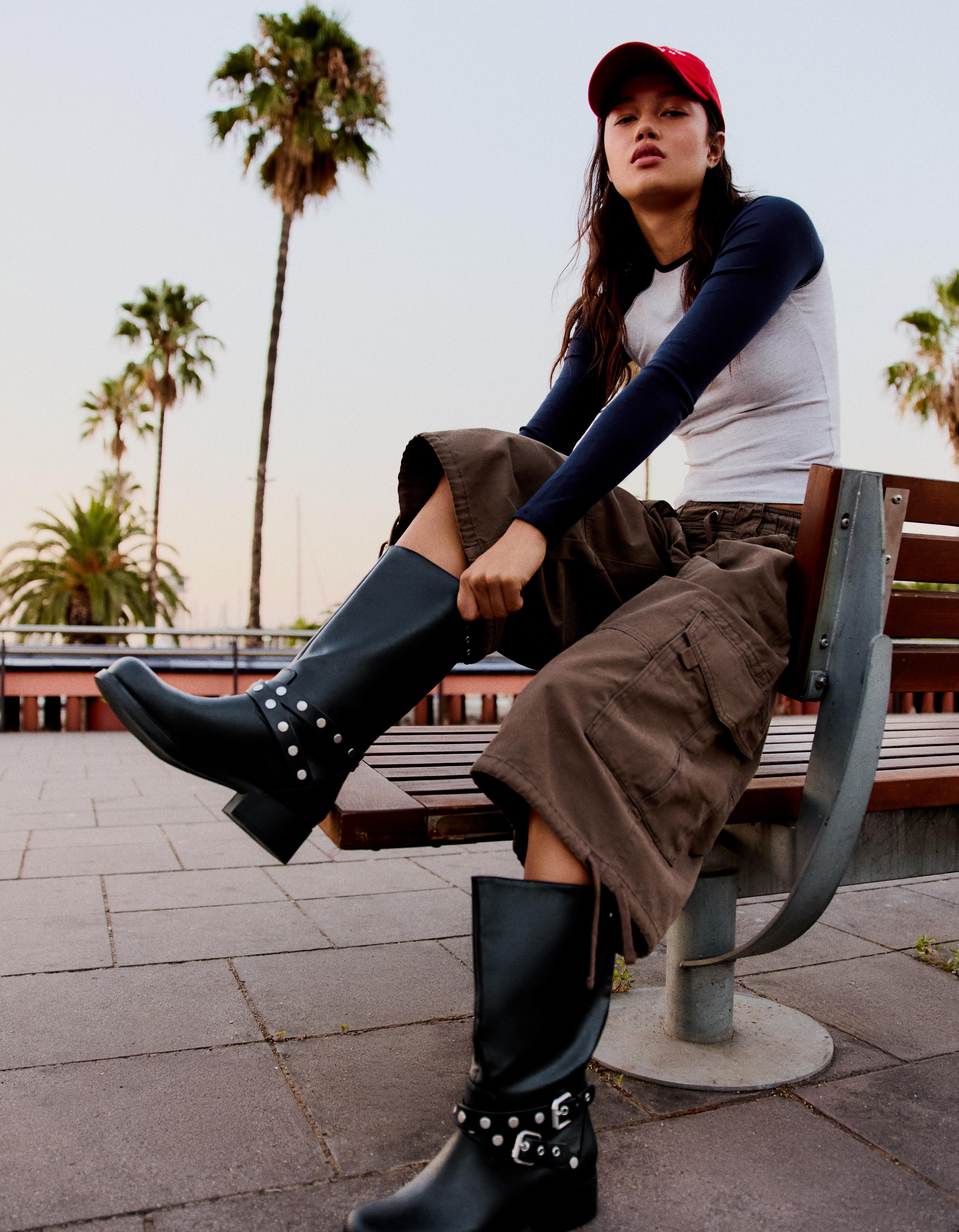 Studded biker boots — BLACK