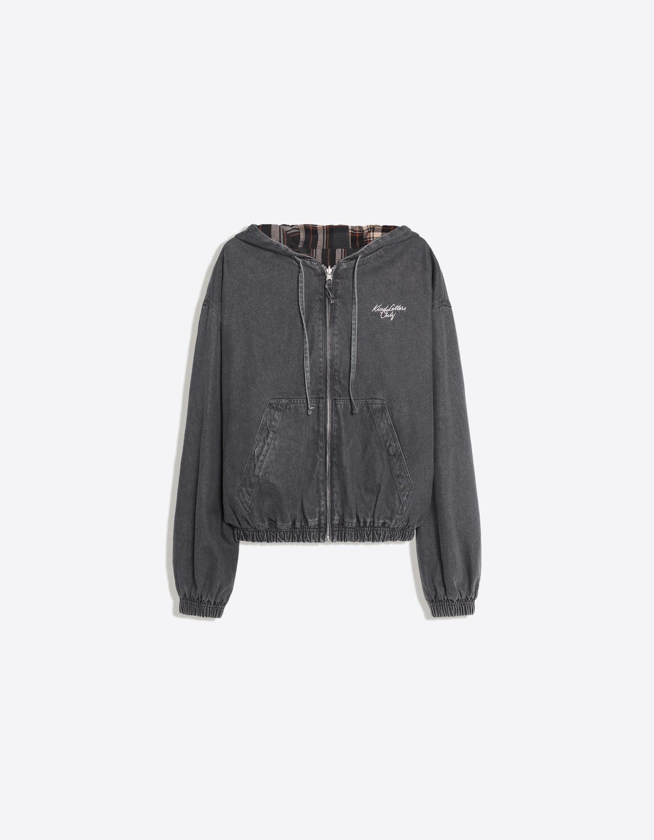 Reversible hooded zip-up jacket — Dark grey
