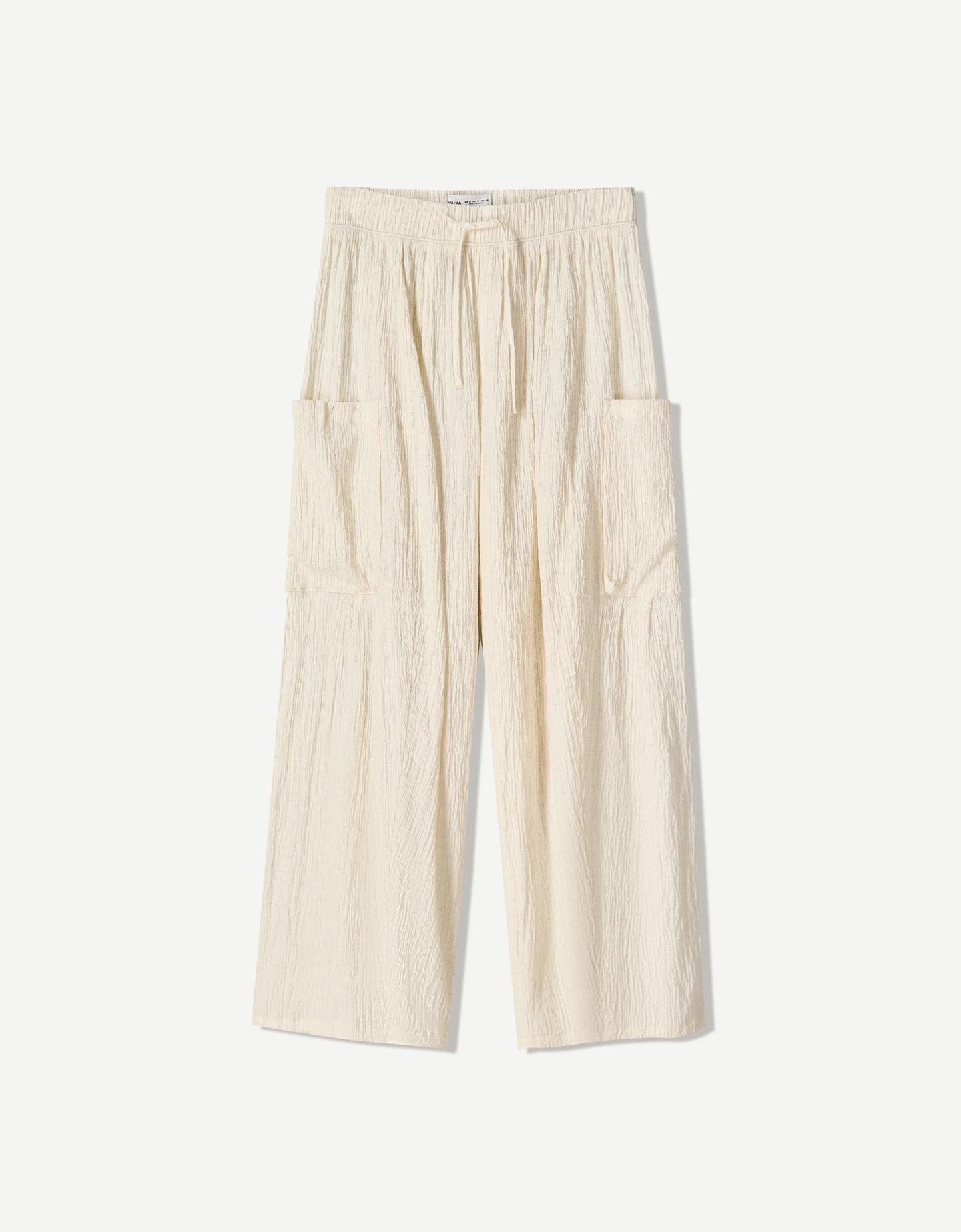 Bershka Pantalón Cargo Balloon Mujer L Crudo