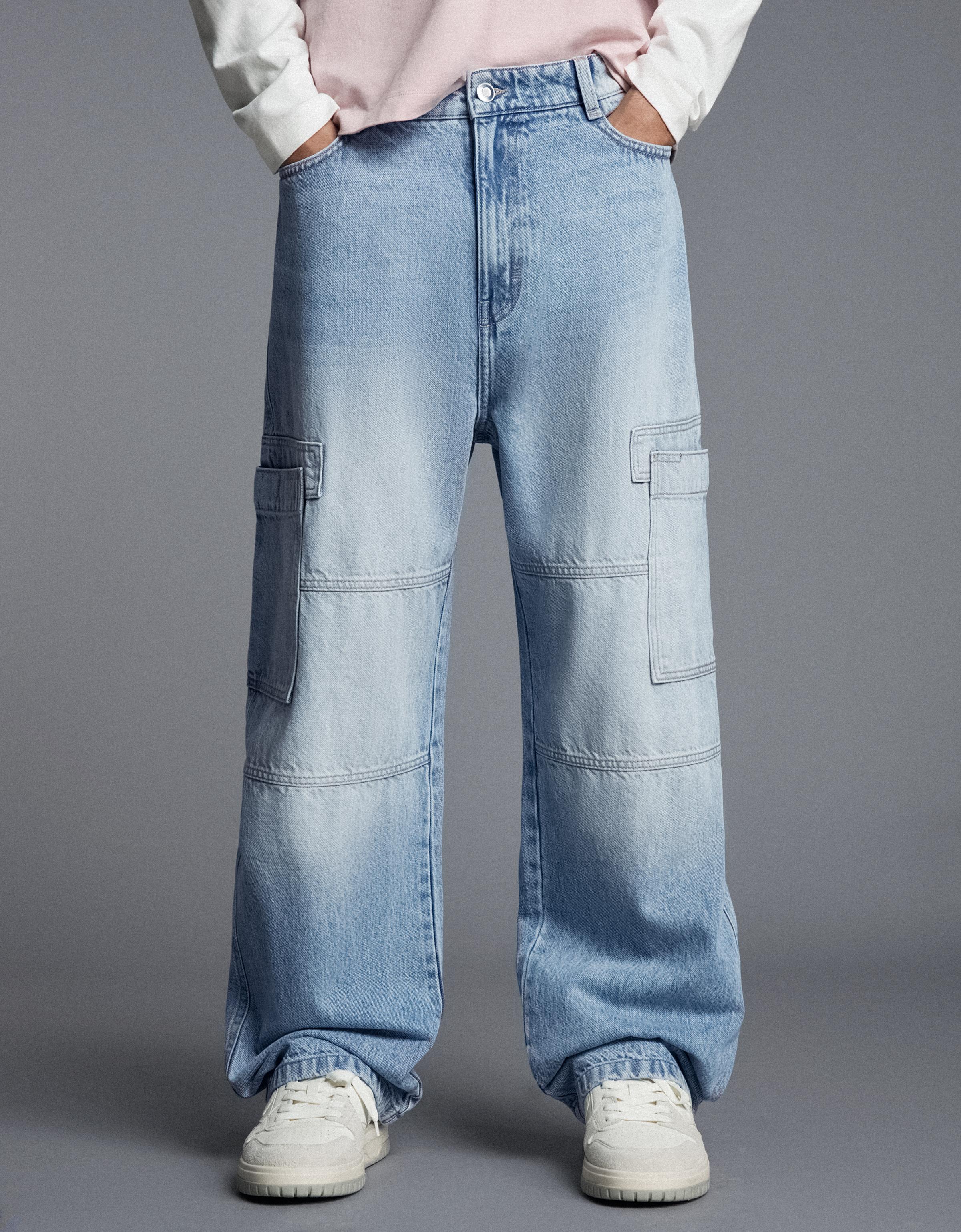 Baggy cargo jeans — Light blue