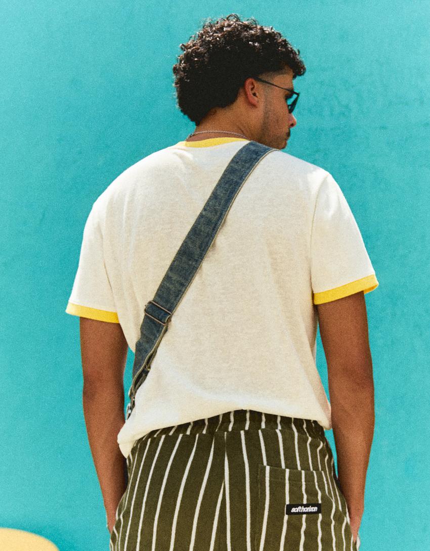 T-shirt ringer en tissu slub-Blanc cassé