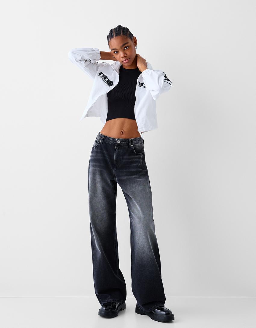 Kolları şeritli naylon ceket-Krem-3