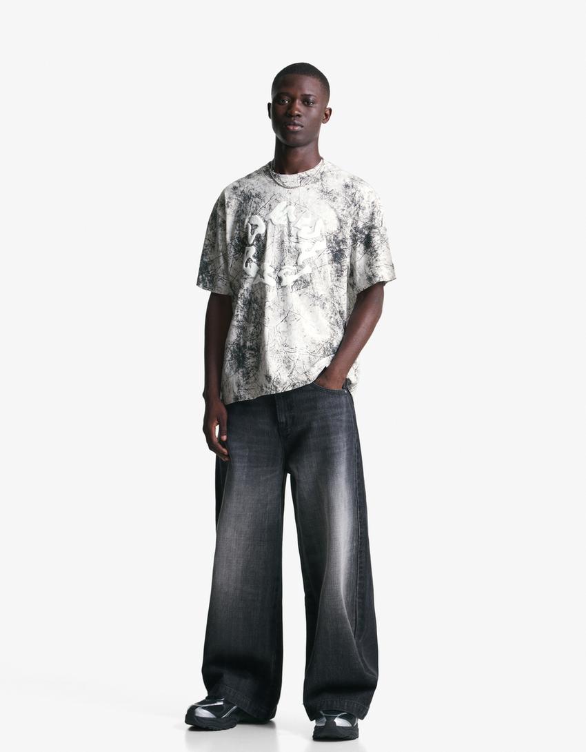 Short sleeve T-shirt with print-Grey-3