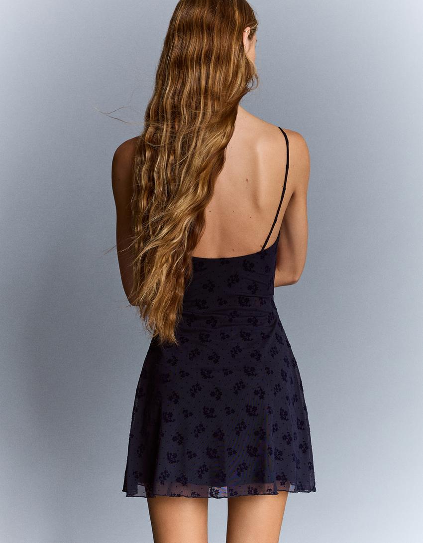 Jurk met print en bandjes-Marineblau