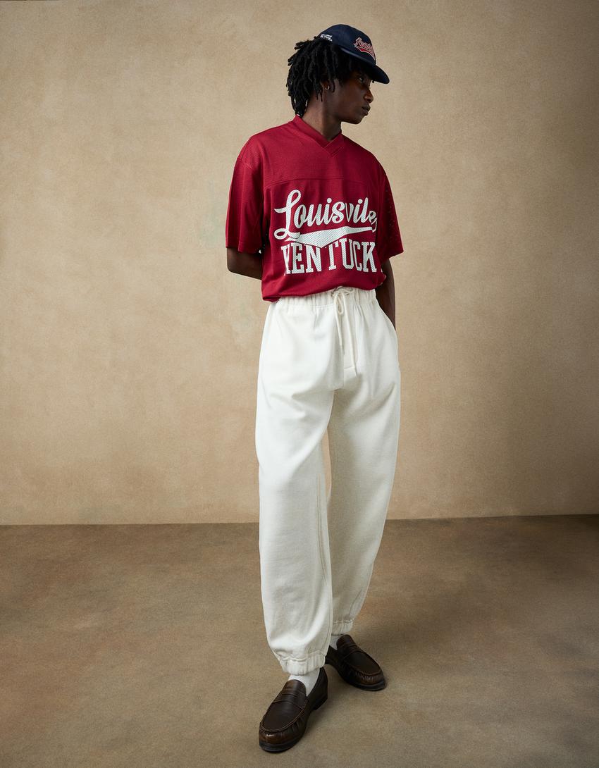 Mesh-Shirt mit Print-Rot