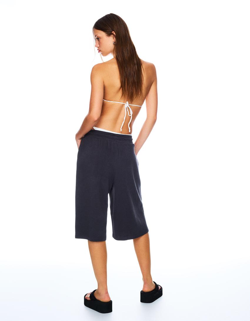 Bermuda jorts with elastic waistband-Grey-1
