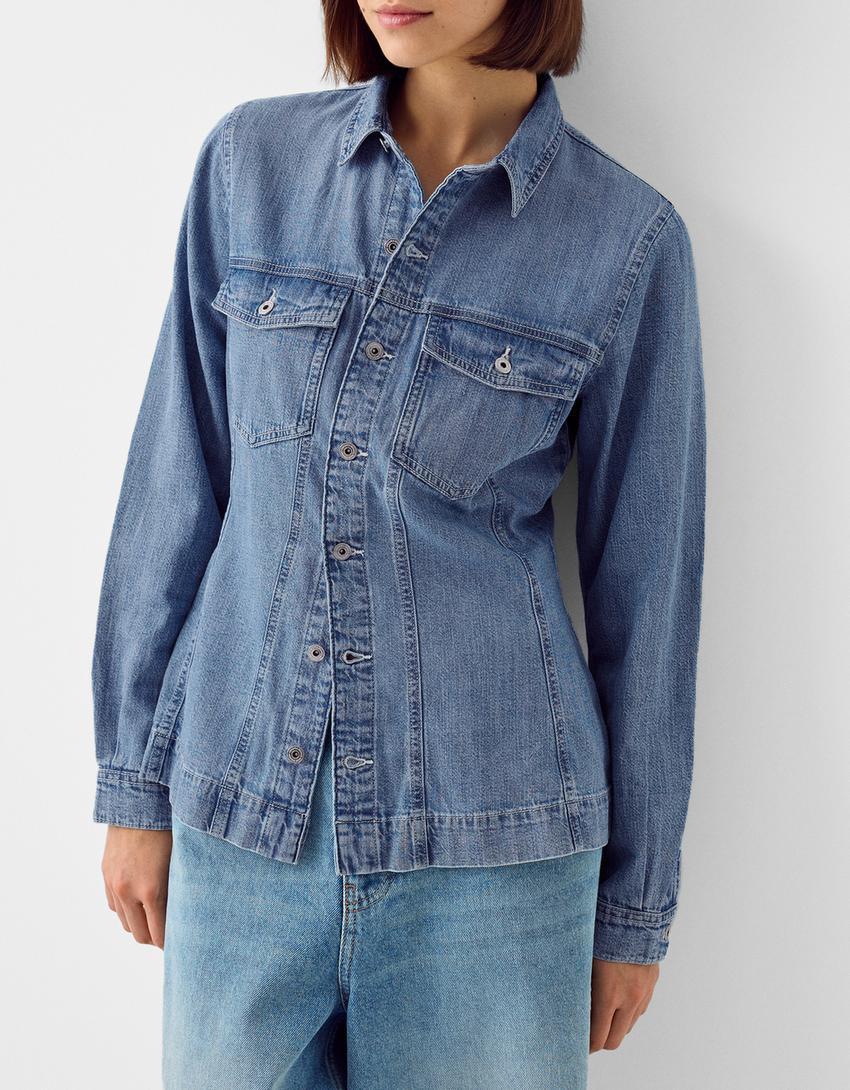 Chemise denim poches-Bleu lavé-2
