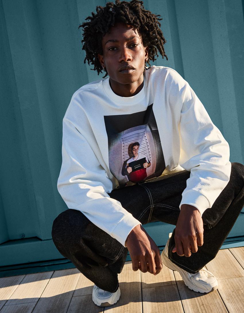 T-shirt Barry B de manga comprida com estampado-Gelo