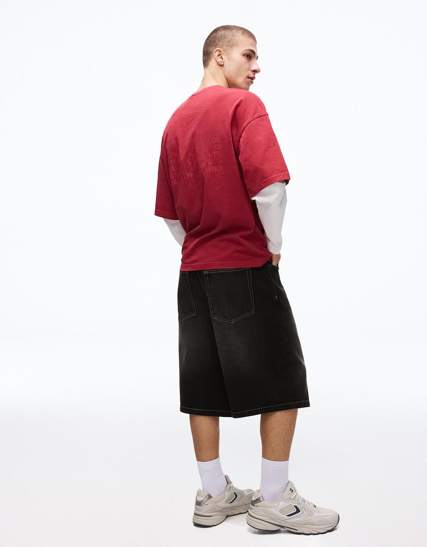 Baggy denim Bermuda shorts-Black