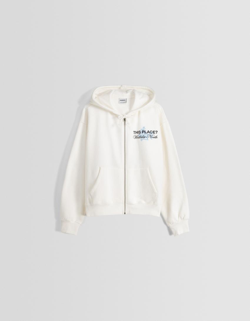 Sweat zippé capuche oversize imprimé-Écru-4