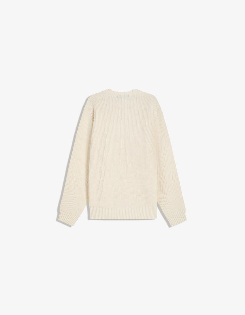 Purl knit wool blend sweater-Off white