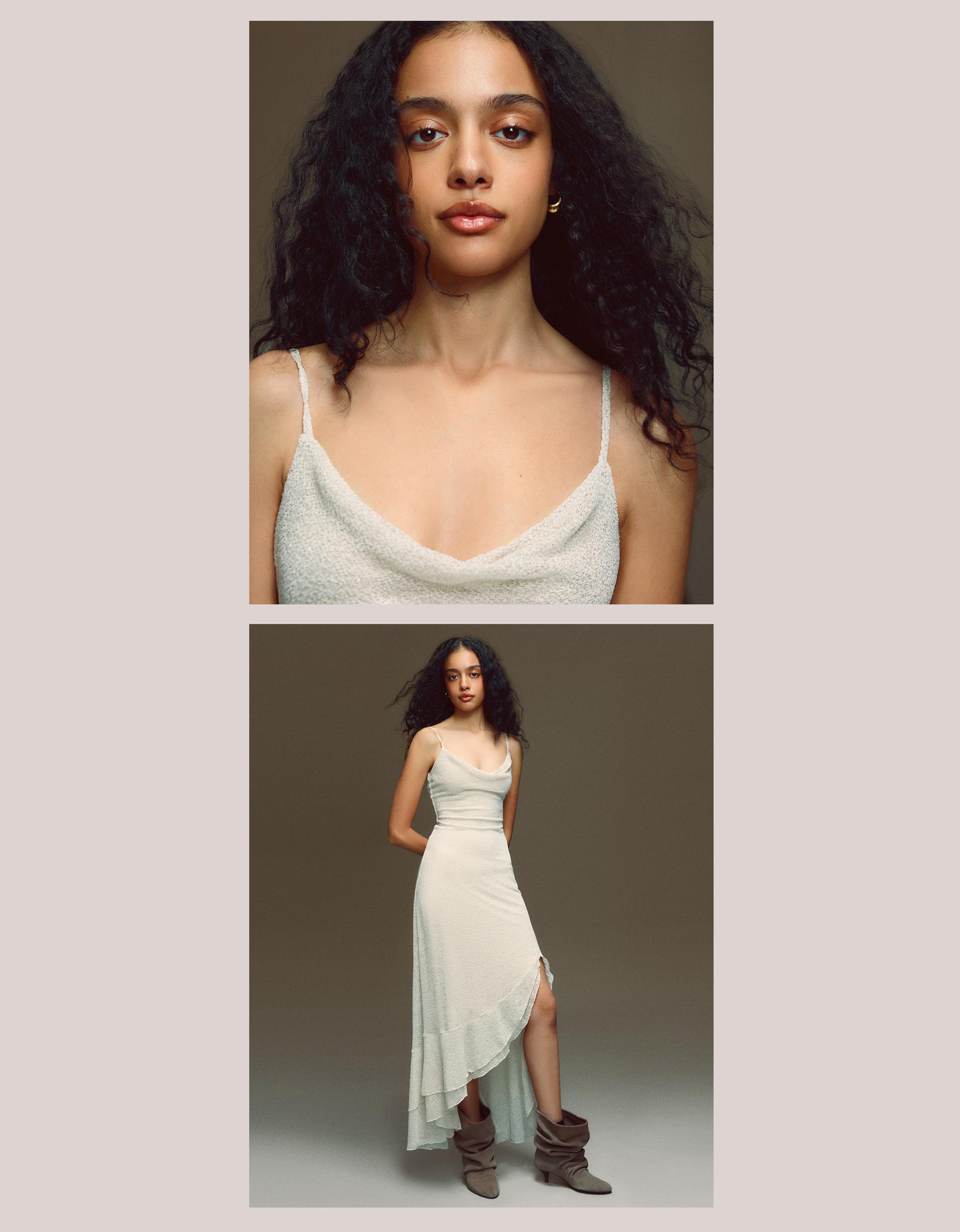 Fırfırlı askılı rustik midi elbise - Görsel 26