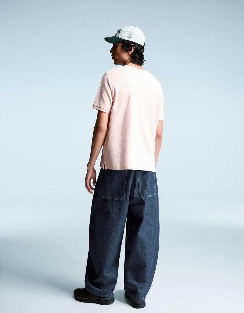 Textured short sleeve T-shirt-Pink