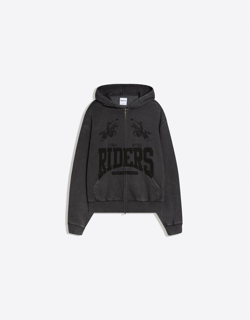 ג'קט רוכסן בגזרה מרובעת עם הדפס-אפור