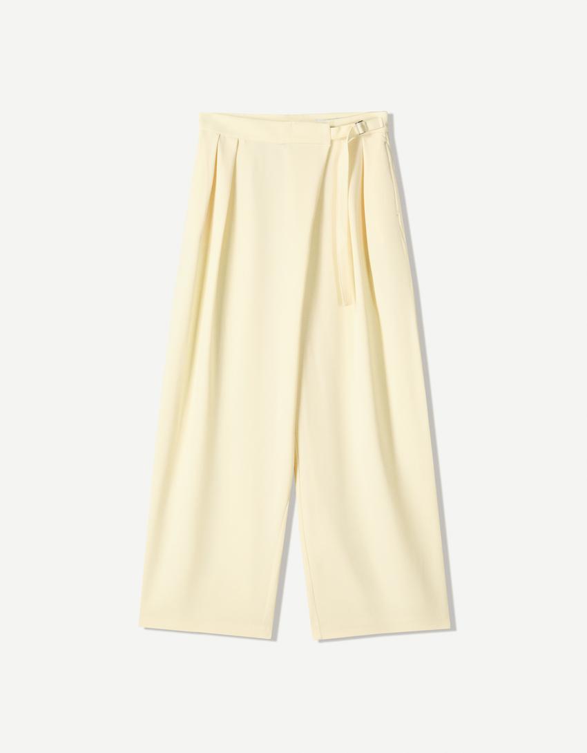 Tailored Hose mit gekreuztem Bund-Gelb-4