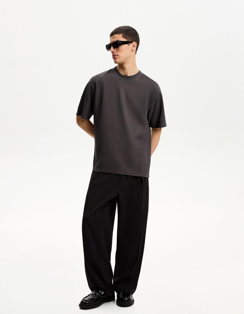 T-shirt manches courtes seersucker-Gris