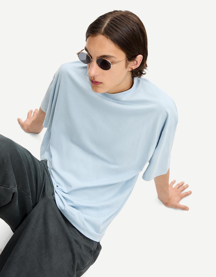 Oversize short sleeve T-shirt-Light blue
