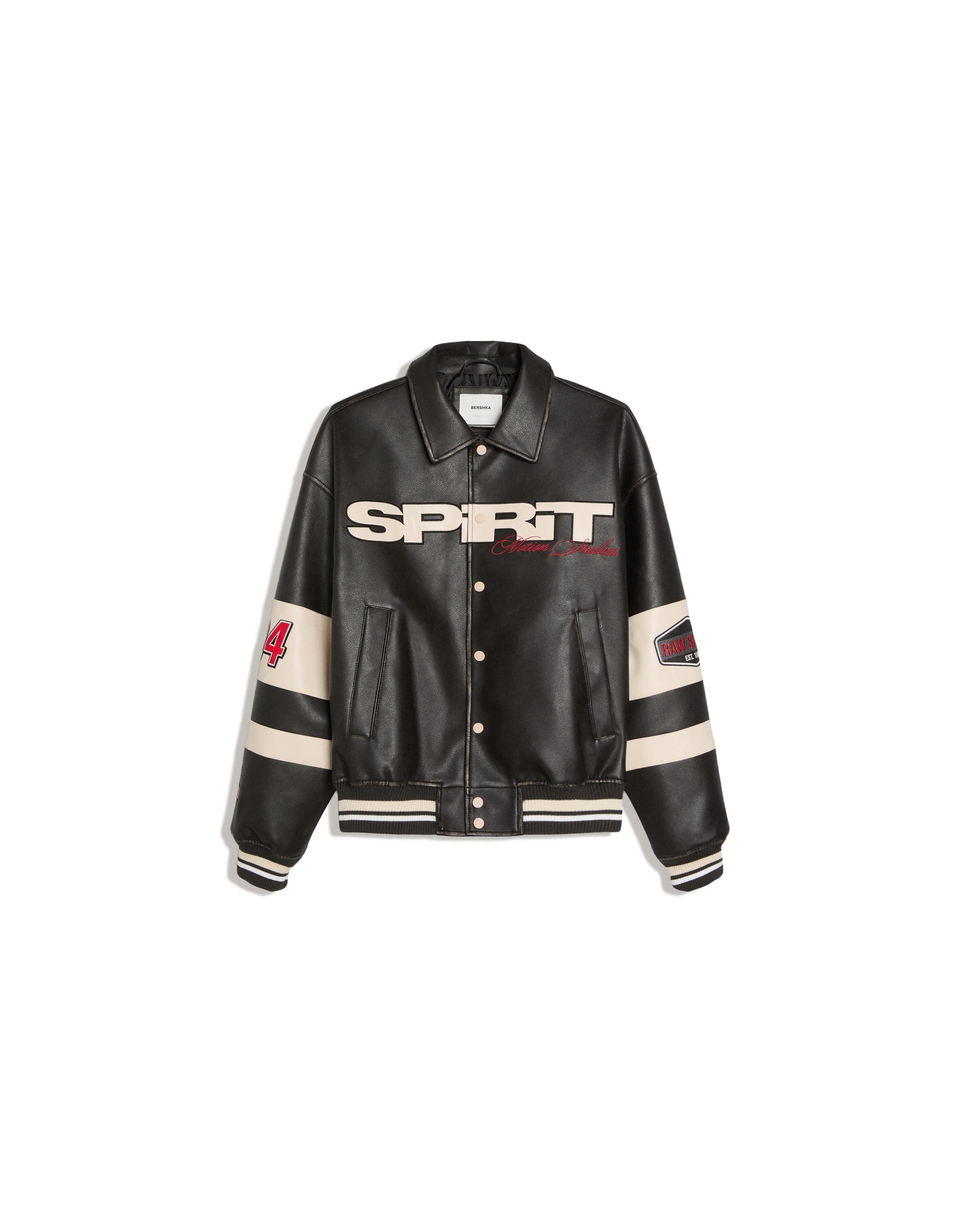 Graphic leather effect jacket — Black