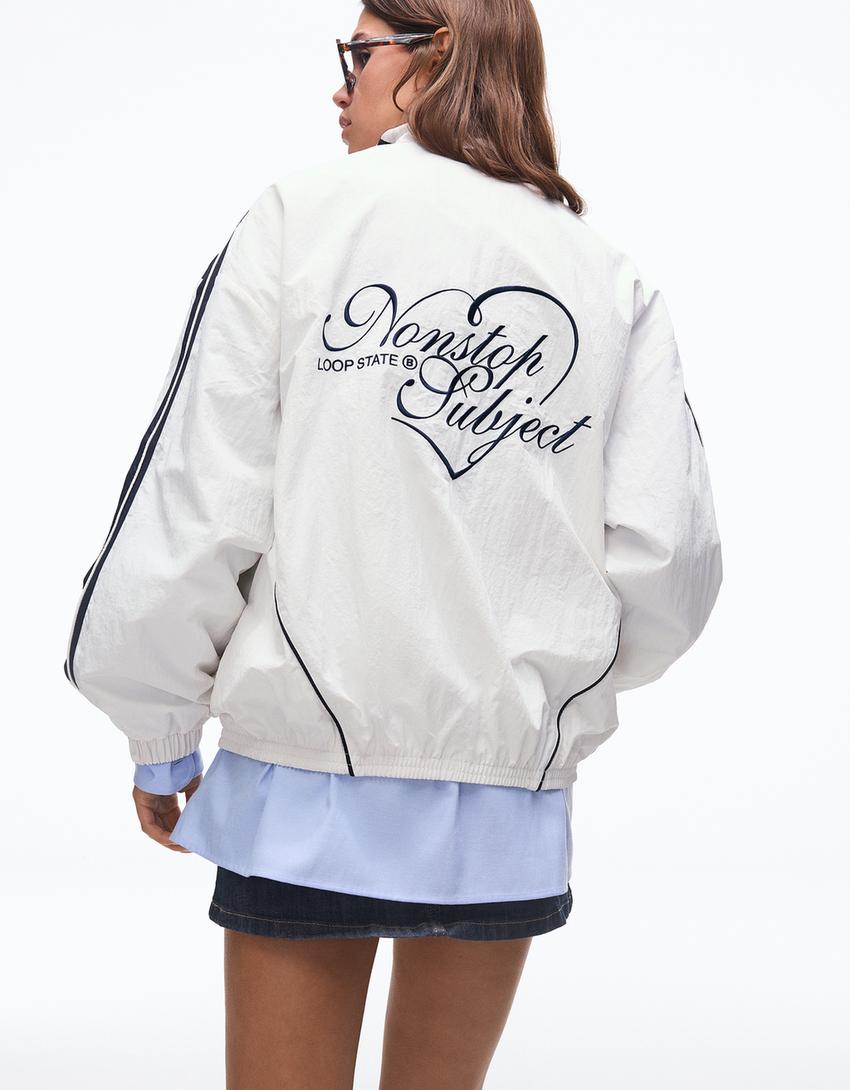 Blouson technique brodé-Blanc cassé