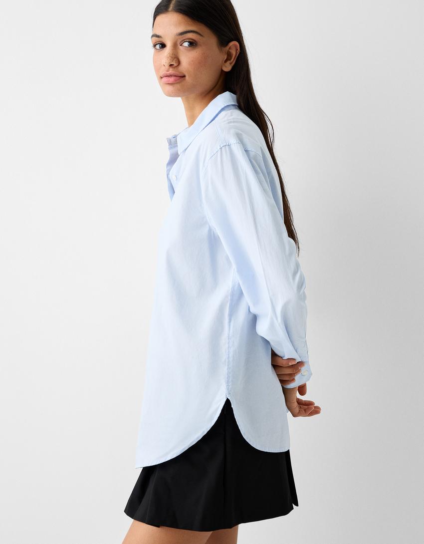 Long sleeve poplin shirt-Light blue-2