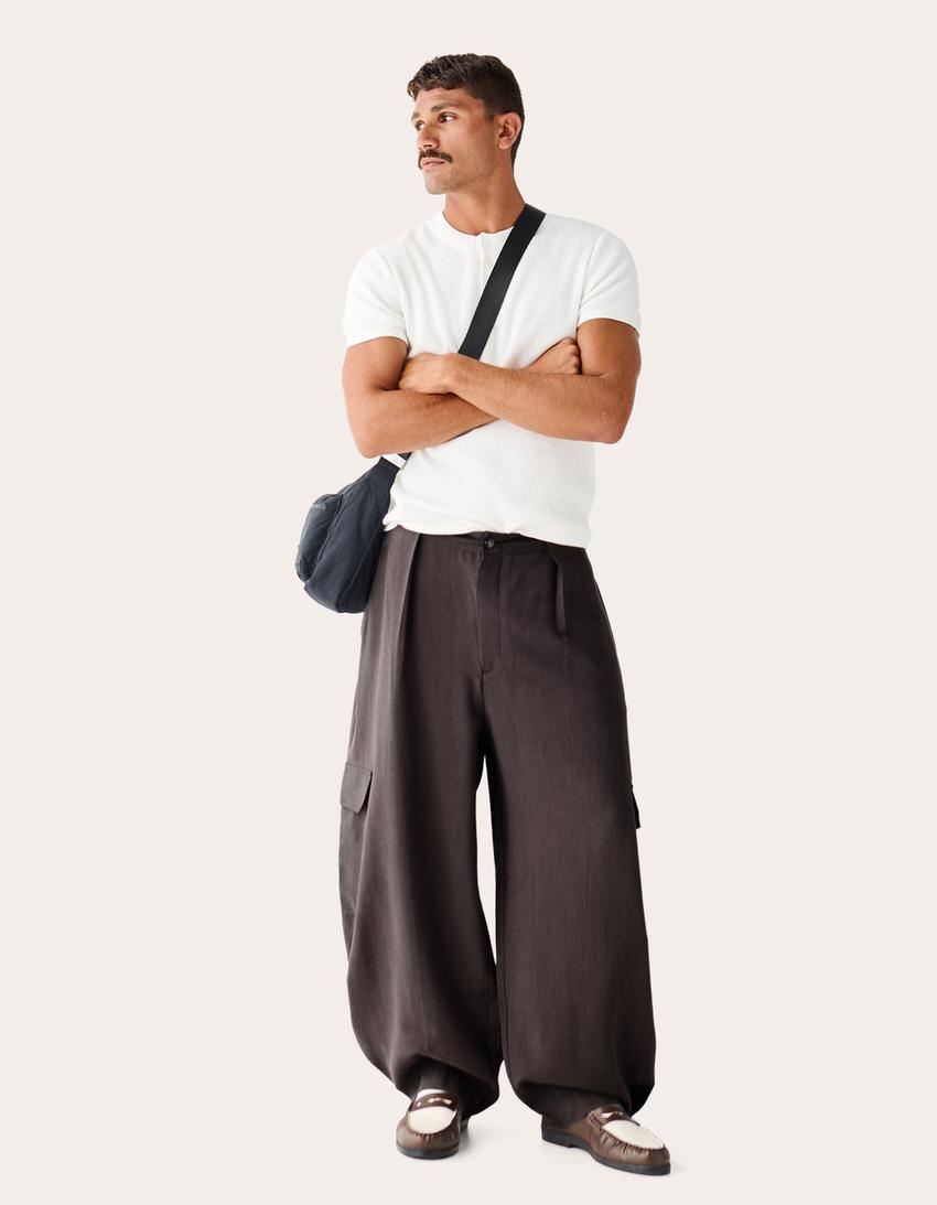 Flowing barrel cargo trousers-Dark grey