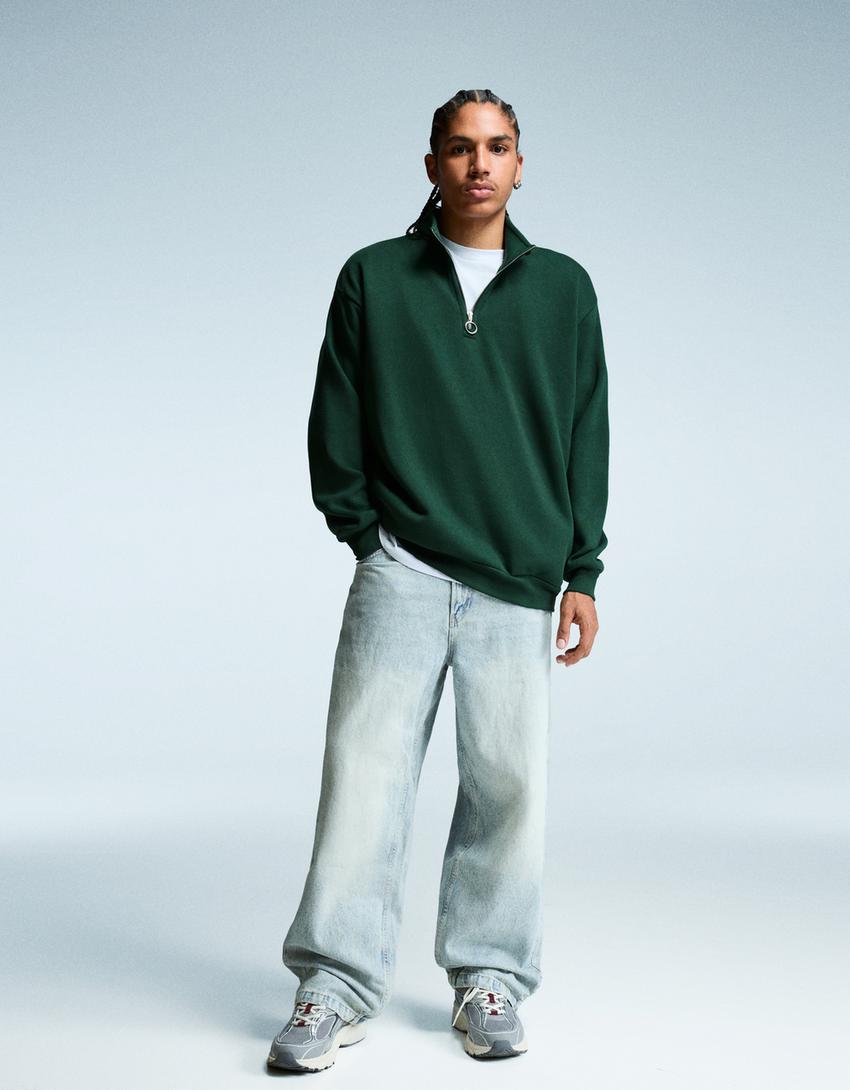 Sweat oversize col montant-Vert
