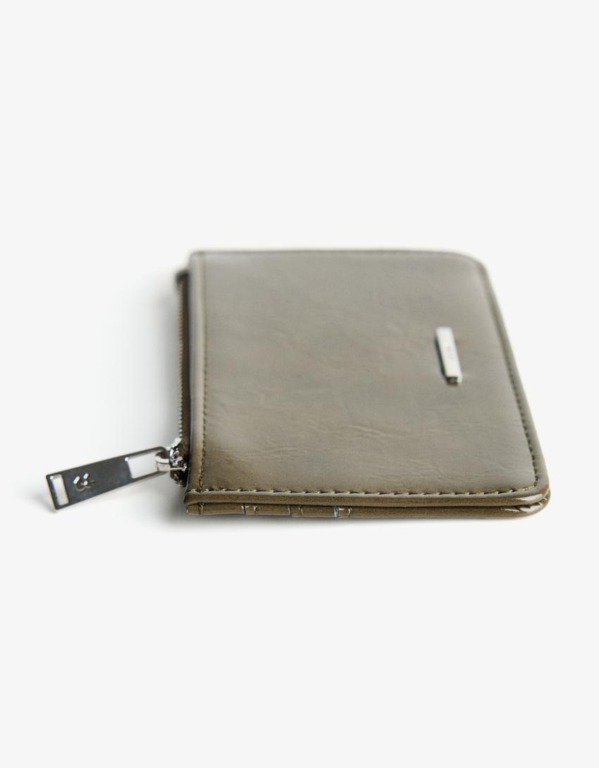 Faux-patent-finish card holder-Green-1