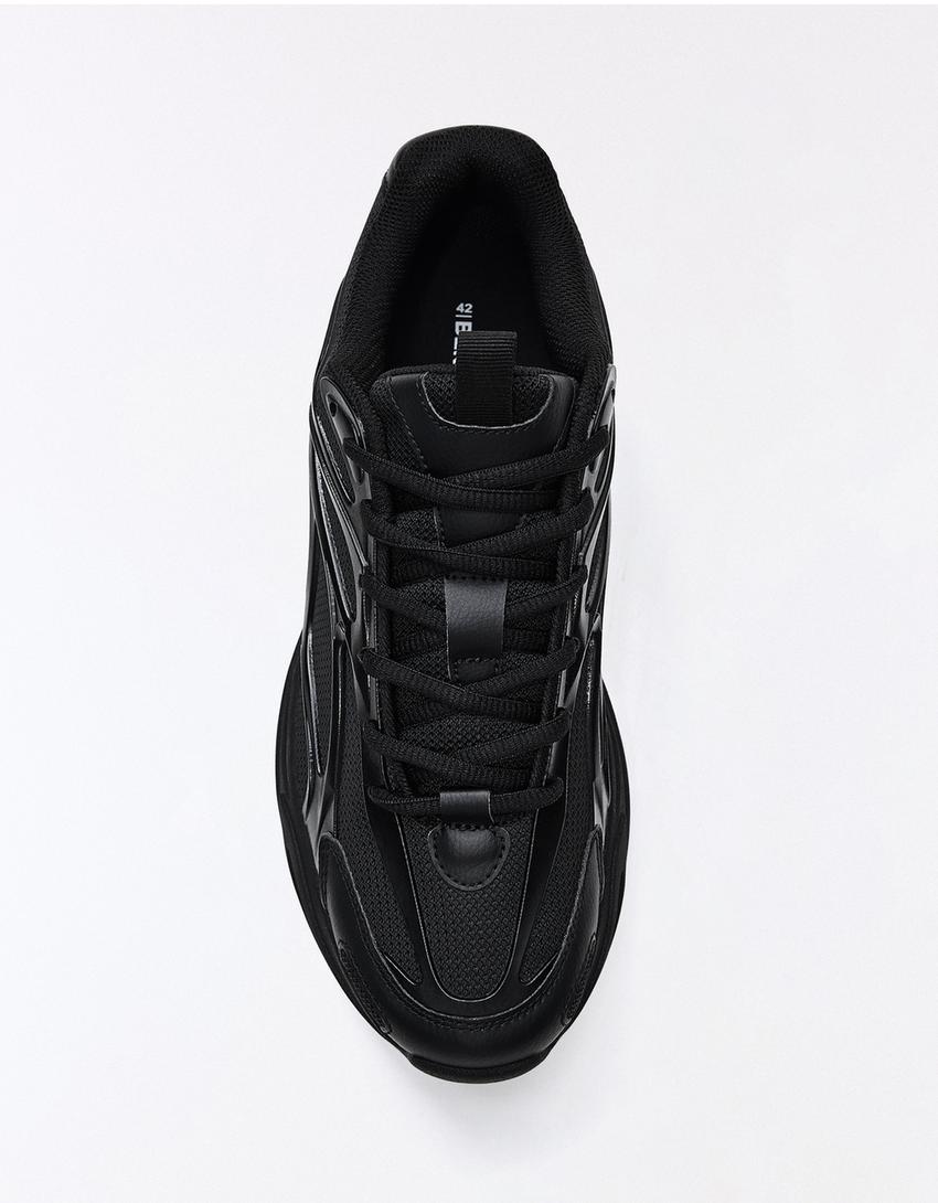 Chunky combined sneakers-BLACK