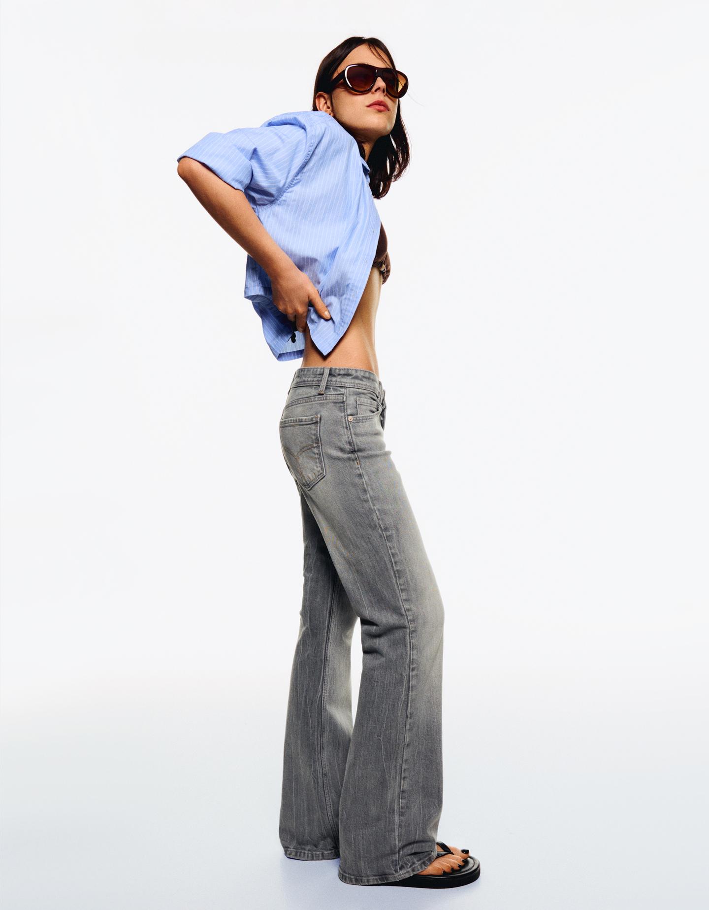 Bershka Jeans Bootcut Low Waist Mujer 40 Gris