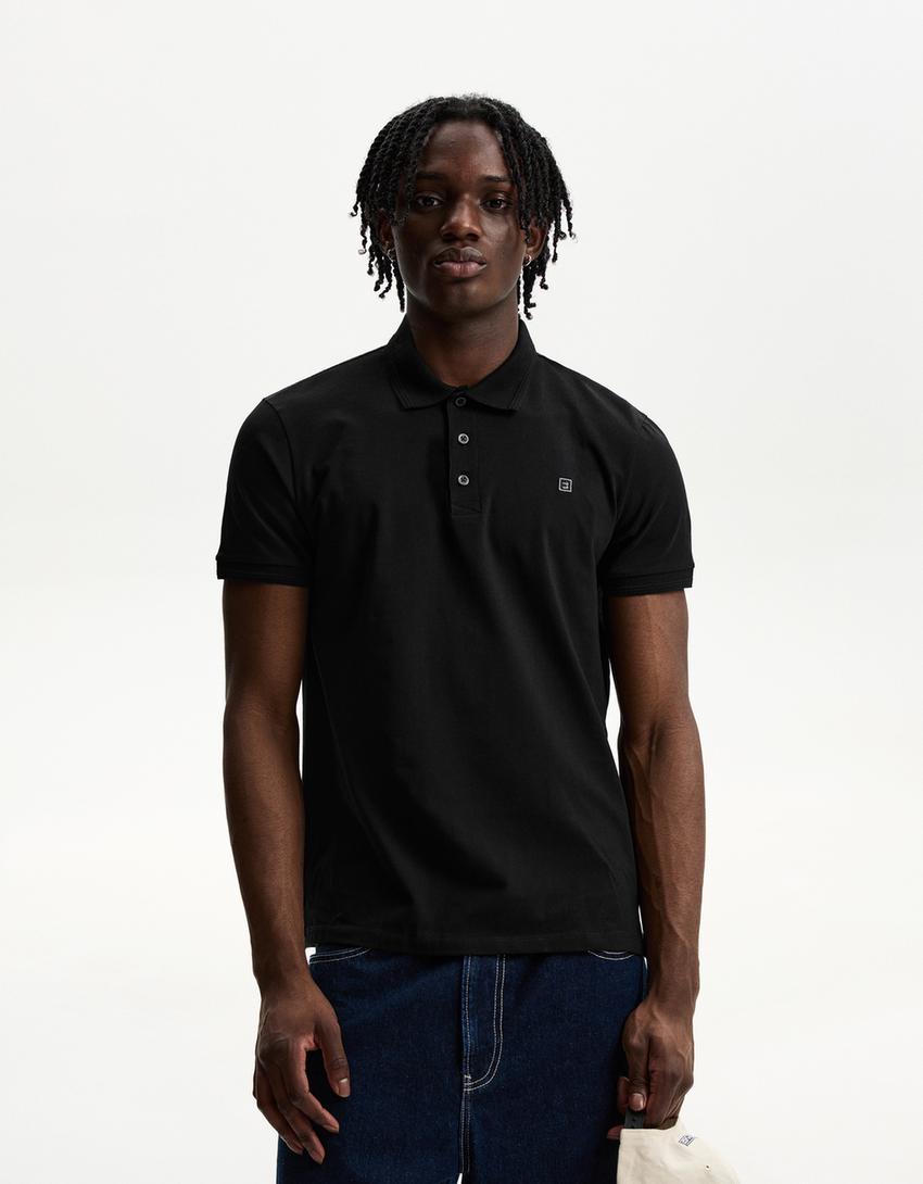 Polo manga corta bordado-Negro-0