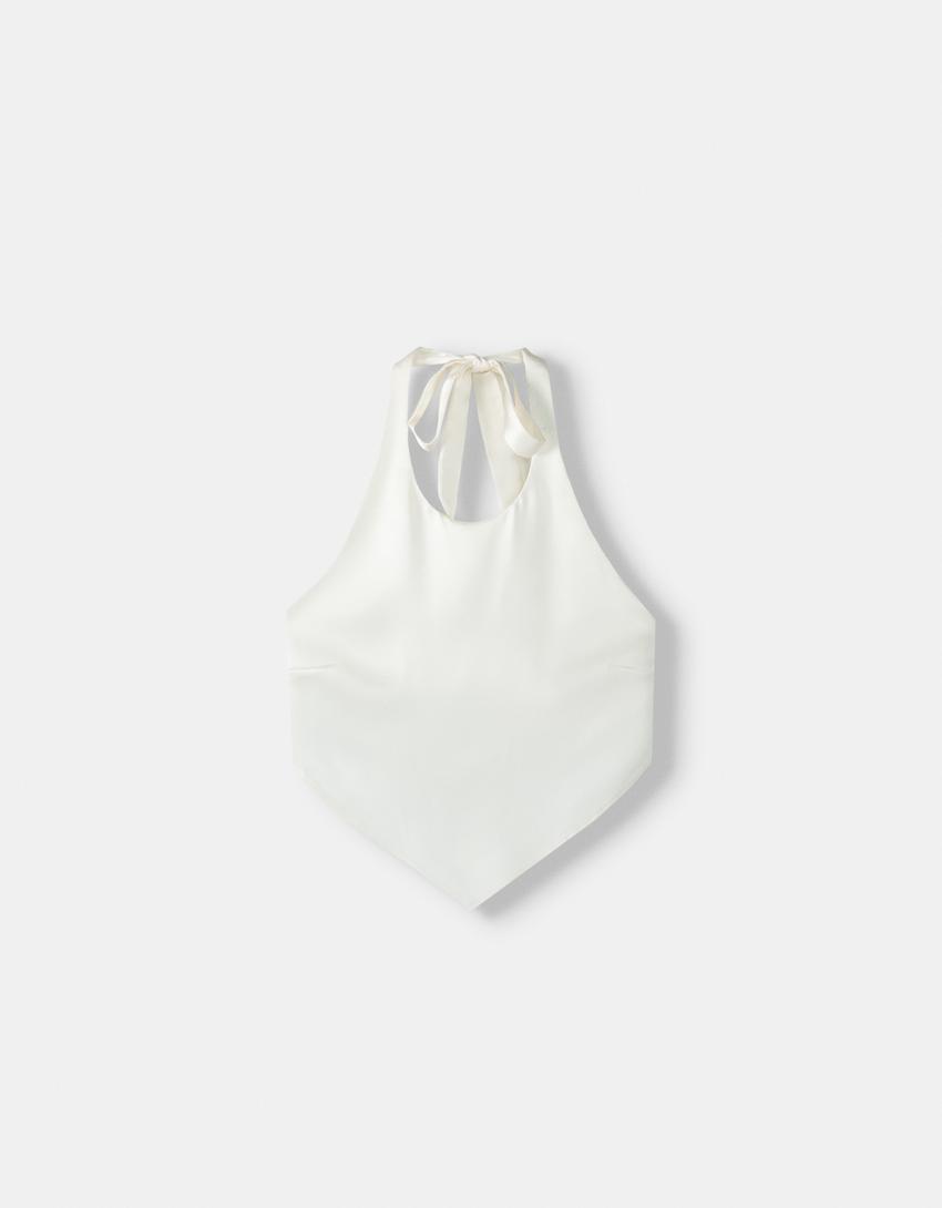 توب ساتان بربطة في الخلف-أبيض مطفي-4