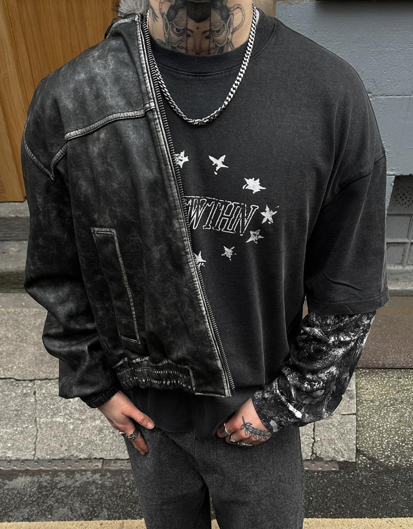 Maglietta a maniche lunghe con doppia stampa-Nero