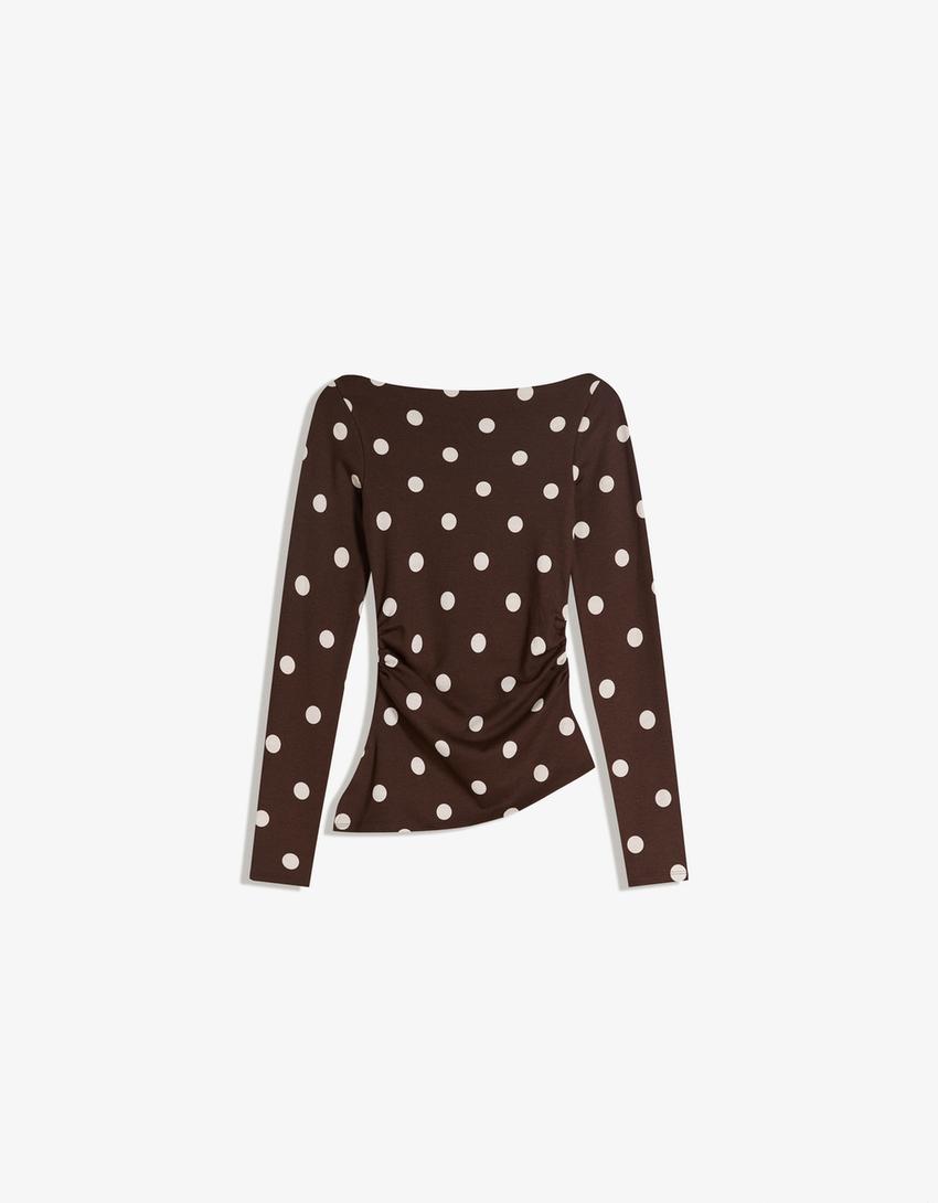 Asymmetrisk t-shirt med lång ärm-Brun