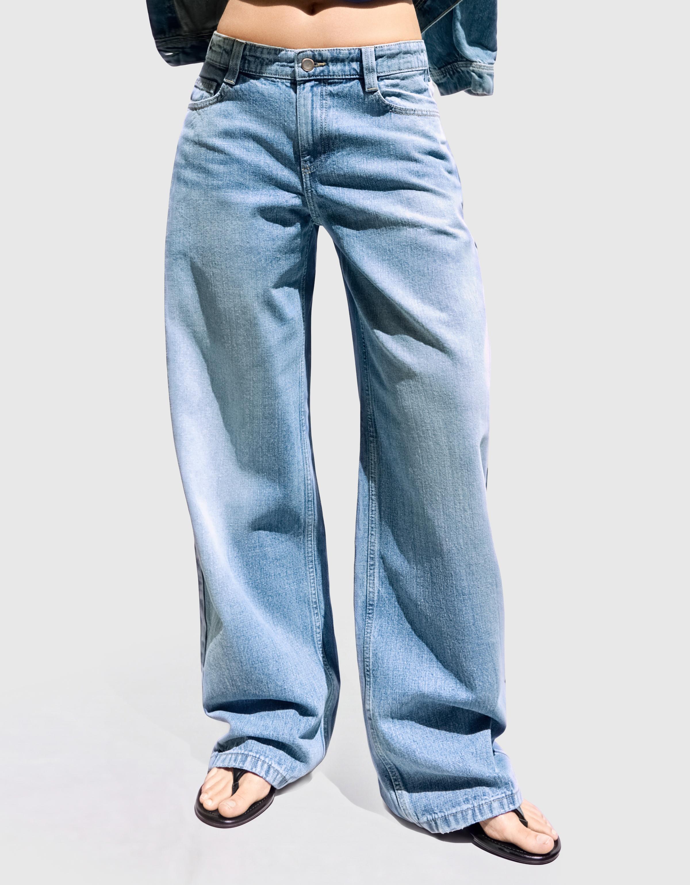 Low-rise baggy barrel jeans — Light blue