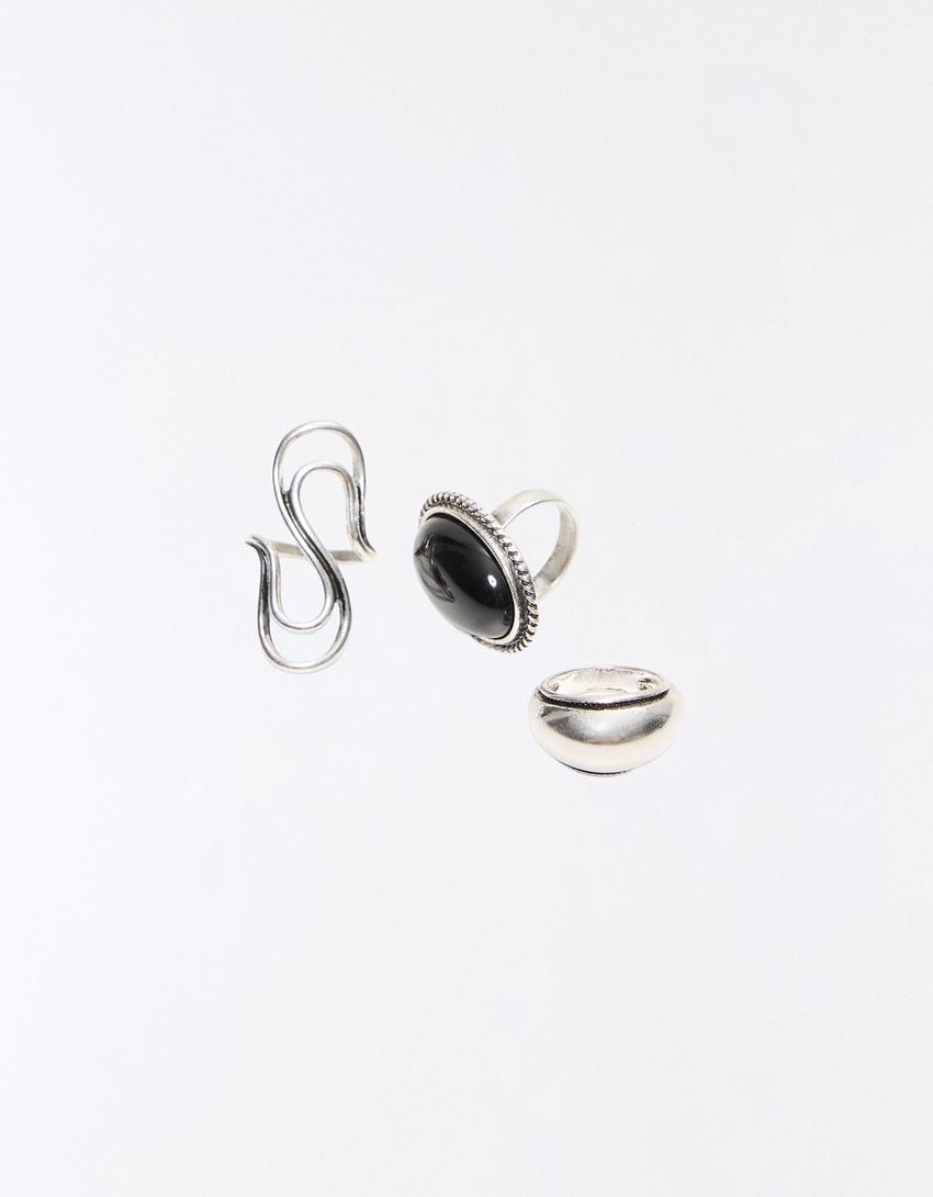 Pack 3 anillos piedra-Plata