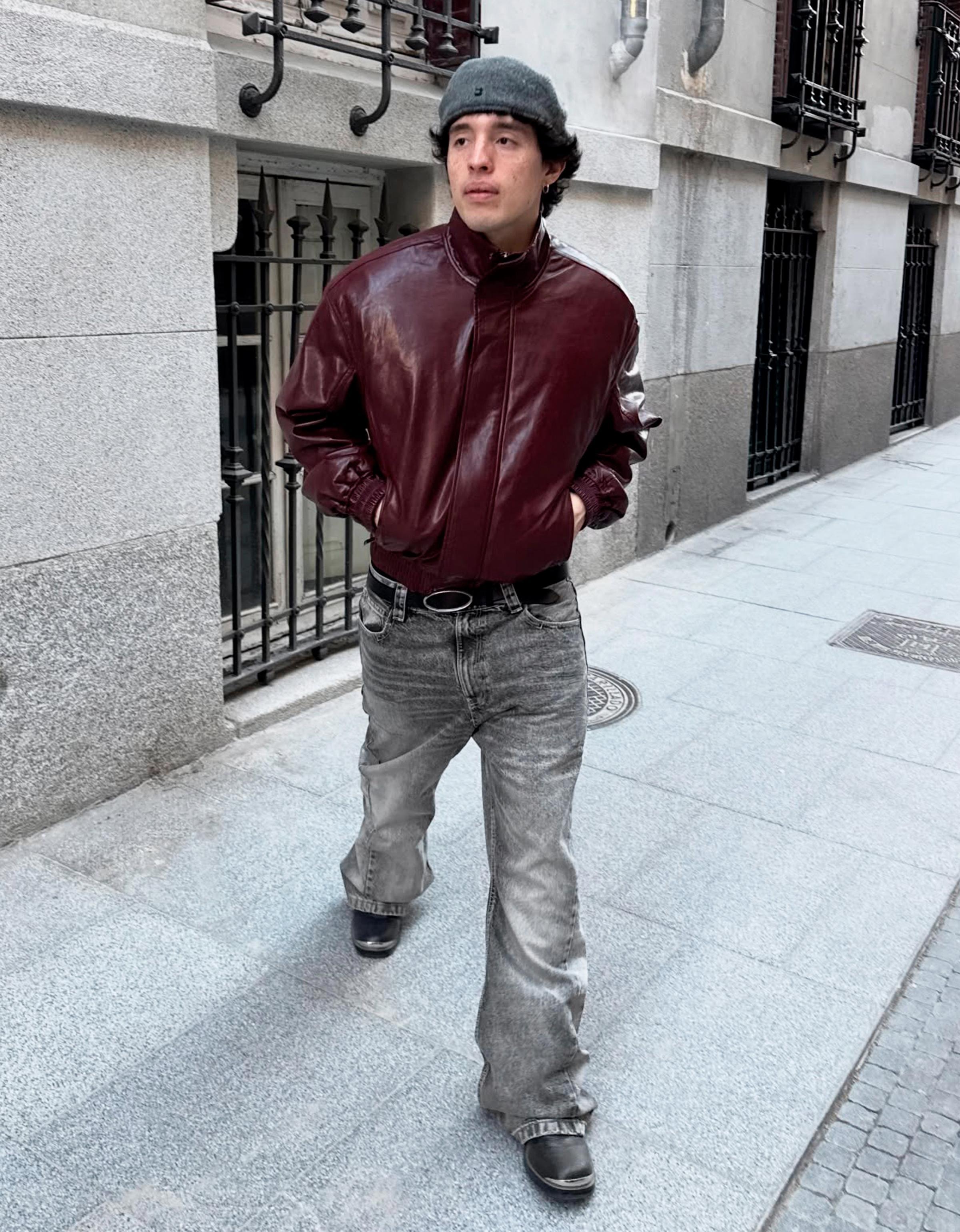 Cazadora Efecto Piel Hombre Xl Burdeos